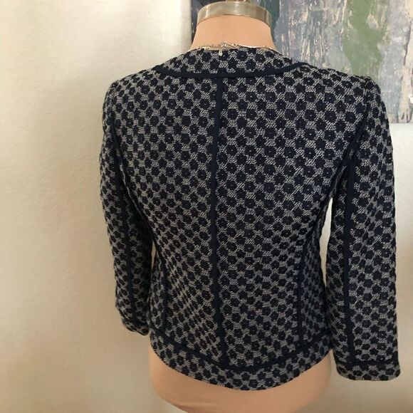 KARL LAGERFELD HONEYCOMB BLACK GREY ZIP CROPPED BLAZER JACKET - Picture 2 of 10